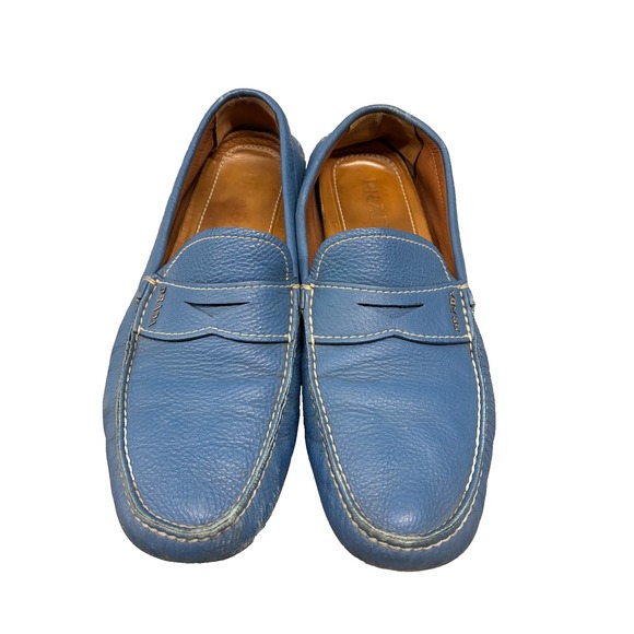 Prada Loafers Men's Size 8.5 Blue Pebbled Leather Penny Driving Moccasins Italy - Picture 1 of 16